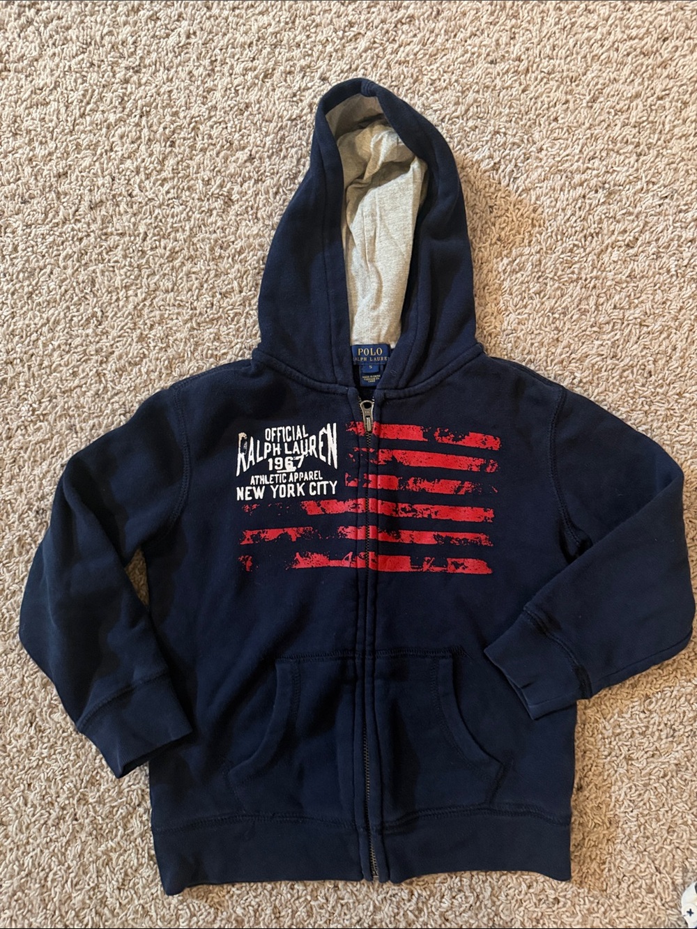 Polo by Ralph Lauren Navy Hooded Zip Sweatshirt with Red Graphic